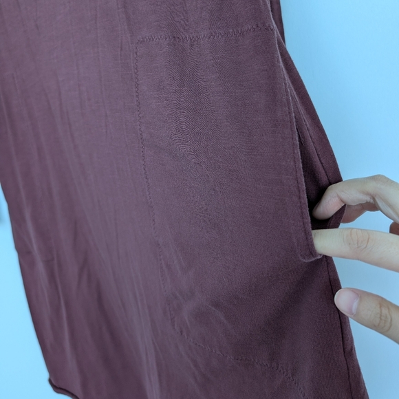 Gudrun Sjoden 100% Organic Cotton Maroon Long Sleeve Pocket Dress Lagenlook Sz M - Picture 3 of 16